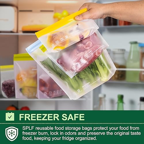 SPLF 6 Pack Reusable Gallon Freezer Bags Dishwasher Safe, BPA FREE Reusable Food Storage Bags, Extra Thick Leakproof Silicone Free 1 Gallon Bags for Marinate Meat, Cereal, Sandwich, Snack, Travel Item - Thumbnail 3