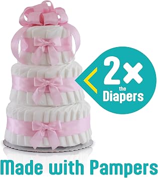 Classic Pastel Baby Shower Diaper Cake (3 Tier, Pink)