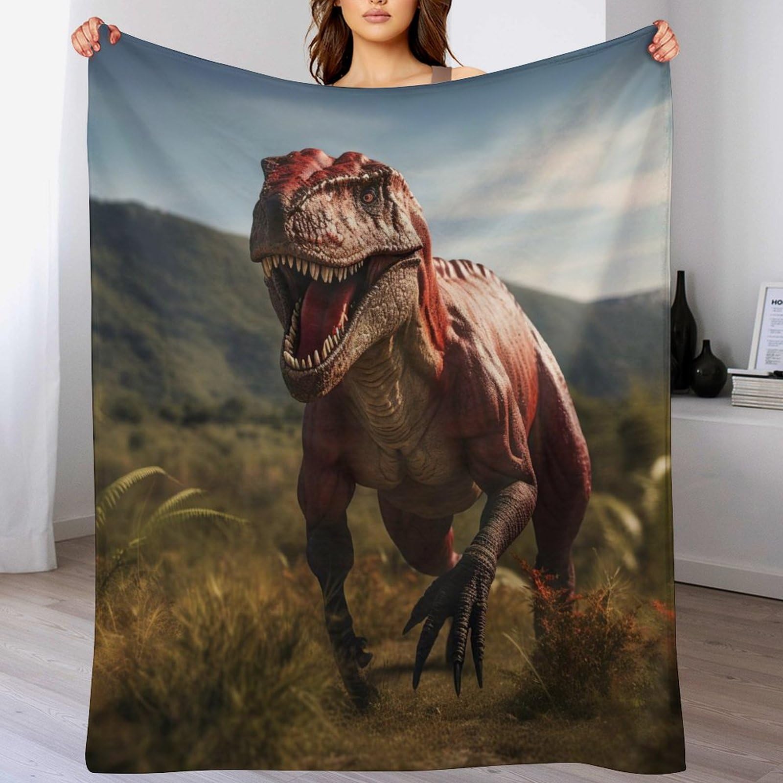 Couverture dinosaure grand plaid flannel lit canapé toutes saisons 180x200cm