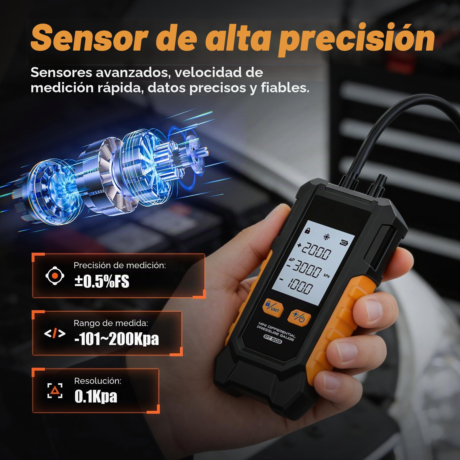 Vacuometro Digital, -101-200 kPa Manómetro ± 0,5% FS de Alta Precisión, 6 Unidades Manómetro Digital Aire Acondicionado, Función de Retención de Datos