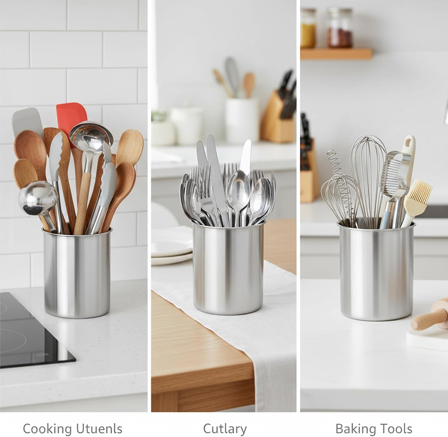 Utensil Holder for Kitchen Countertop, 5.2-Inch Stainless Steel Caddy