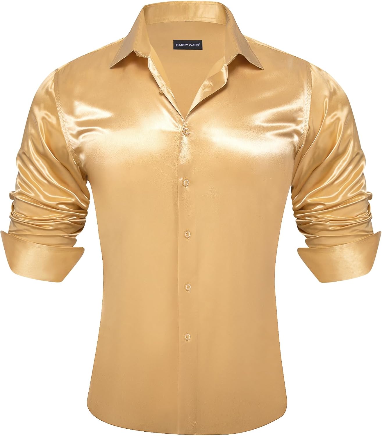 Barry.Wang Mens Stretch Dress Shirts Solid Long Sleeve Button Down Shirts Formal Casual Business Prom Party Wedding - Image 2