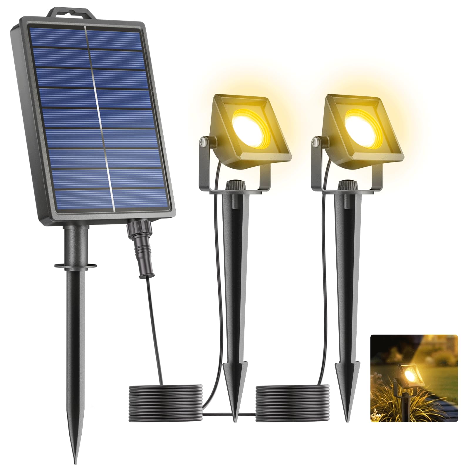 Solarlampen für Außen, Solar-Gartenstrahler mit 4 Timerstufen + 4 Helligkeitsstufen, Solarstrahler für Außen Garten, Automatisches Ein-/Ausschalten, IP65 Wasserdicht Solar Strahler Außen