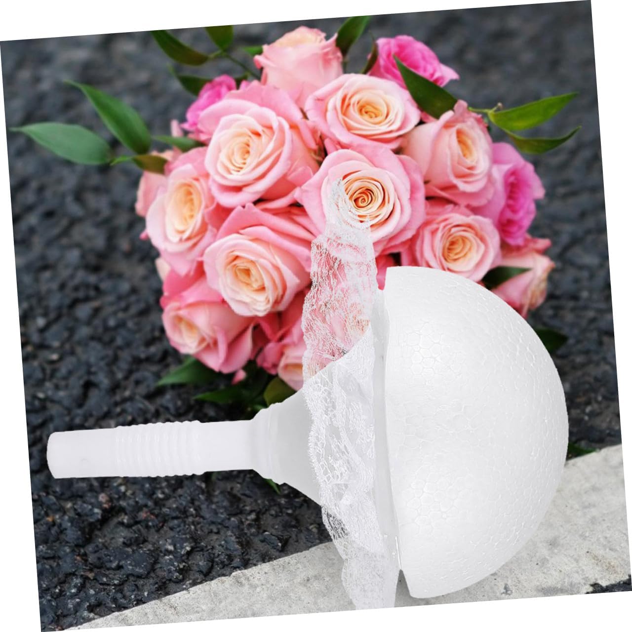 1 Set Foam Hemisphere Floral Handle Bouquet Holder Flower Foam Bouquet Holder Bridal Bouquet Collar Bridal Fresh Flower Holder Bouquet Handle Bride White Handmade Flowers Optional