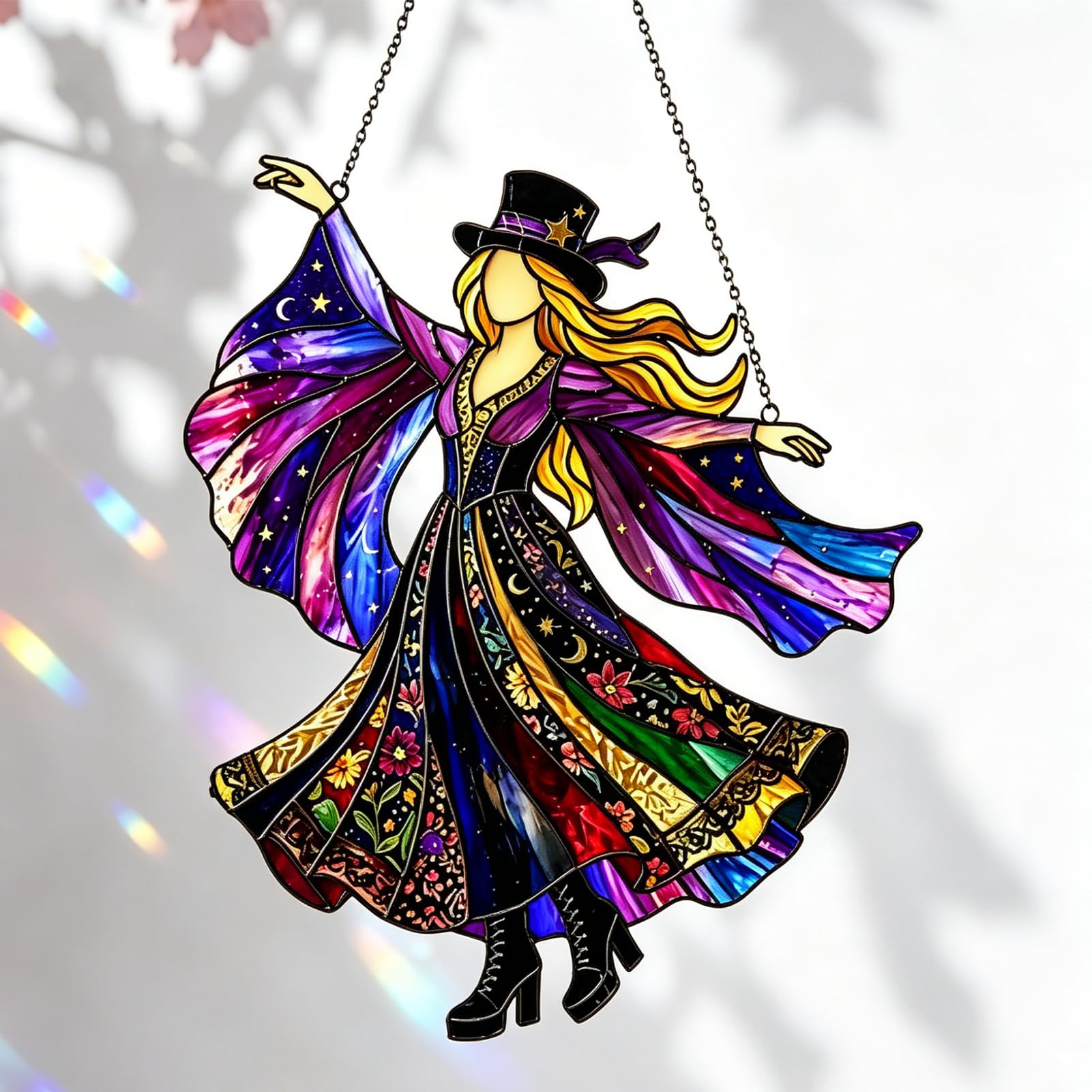 Stained Acrylic Spinner, Stained Gothic Witch Suncatcher, Hanging Witch Sun Catchers for Windows, Rotatable Halloween Indoor Outdoor Decor for Boho Garden Patio, Colorful Vintage Home Gift、*1