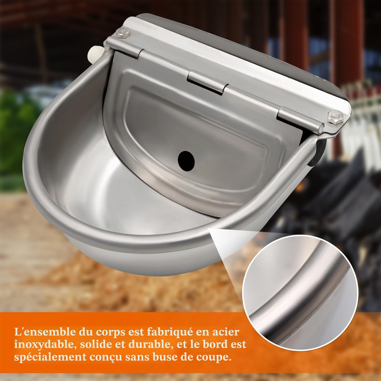 Abreuvoir Automatique pour Chien avec 2 Valves à Flotteur, Abreuvoir en Acier Inoxydable pour Chien Cheval Bovin Chèvre Mouton