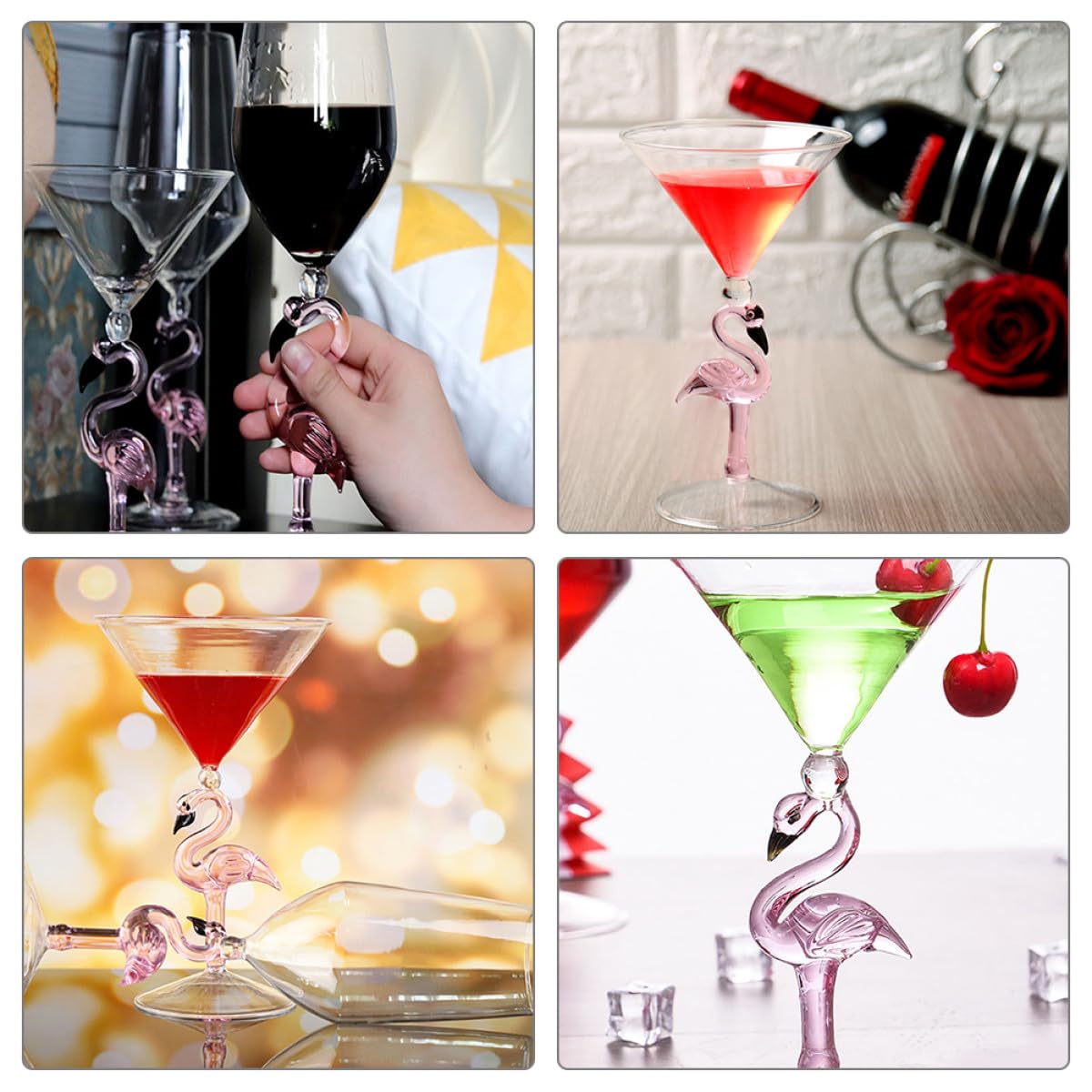 DOITOOL Copas de Vino Rosa Diseño de Flamenco Juego de 2 de Vidrio Resistente al Desgaste de 200 Ml para Fiestas y Restaurantes