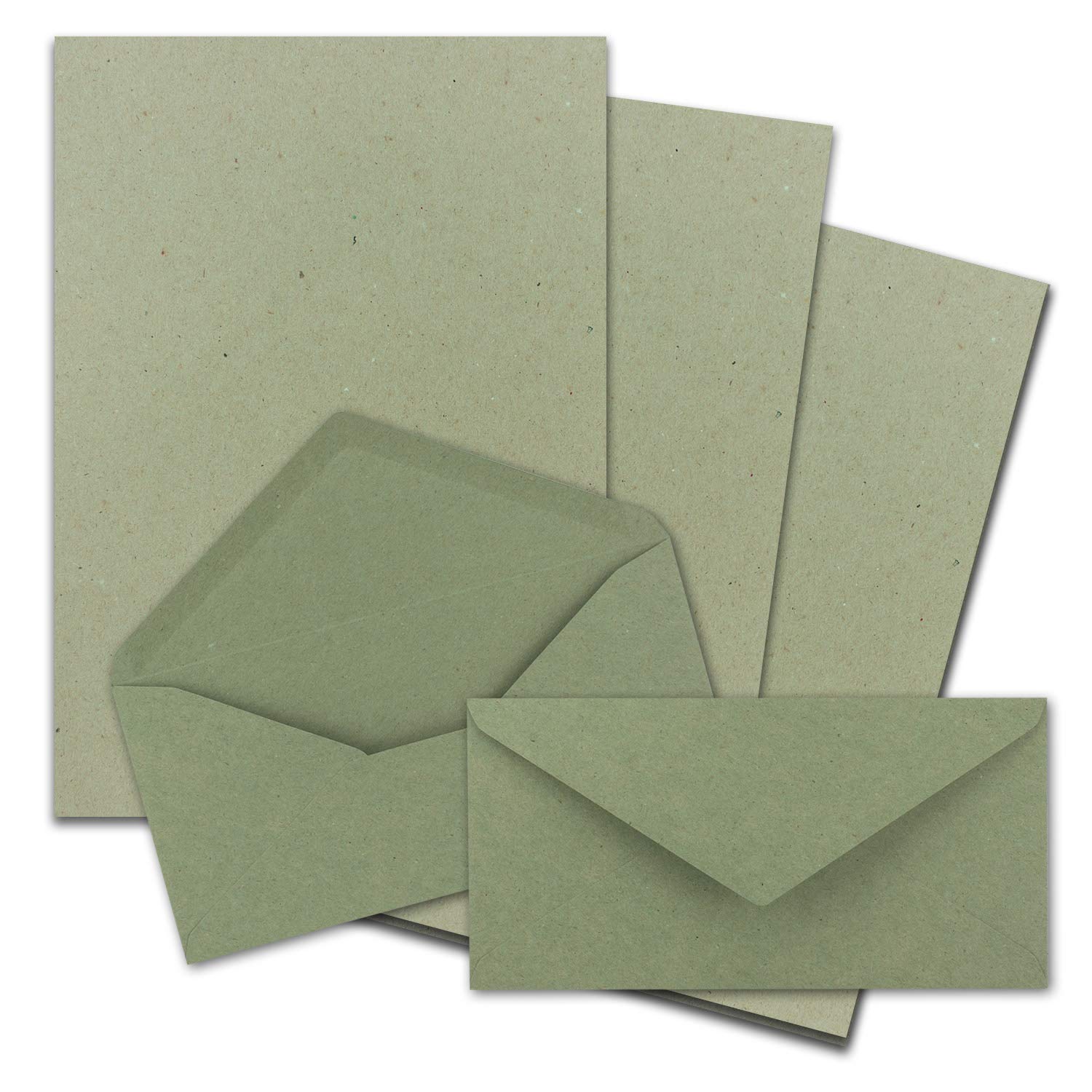 FarbenFroh by Gustav Neuser 50 x A4 Writing Paper Sets with DIN Long Envelopes, Wet Seal, Craft Paper, Green