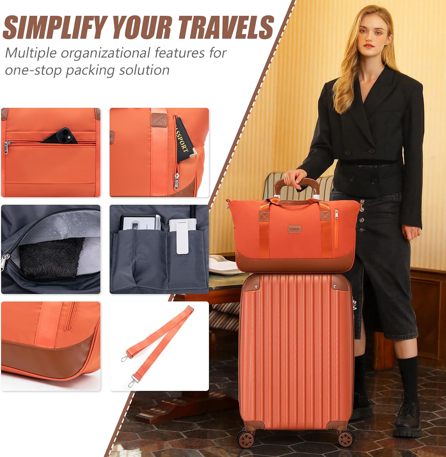Cosbarn Luggage Sets 5 Piece Suitcases with Wheels, Suitcase Set ABS Hard Case Luggage with TSA Lock Spinner Wheels Durable Travel Luggage