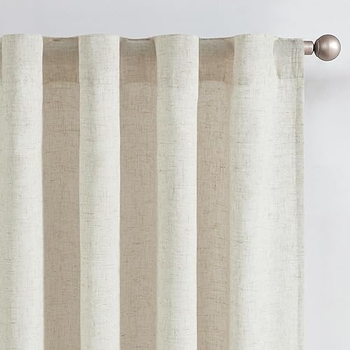 jinchan Cortinas de lino beige de 108 pulgadas extra largas para sala de estar, bolsillo para cortinero, pestaña trasera, cortinas de ventana con