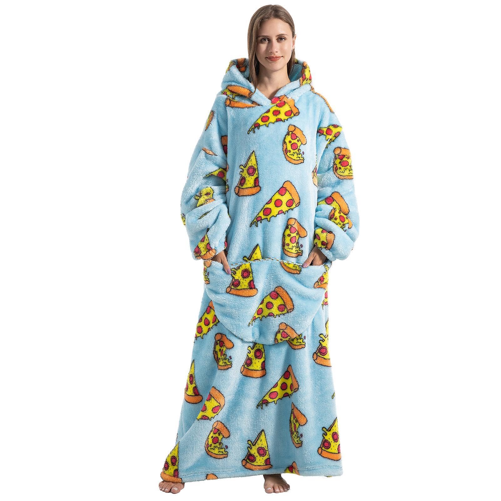 Coperta indossabile con cappuccio, allungabile, super morbida, con tasca, coperta con cappuccio, coperta indossabile in peluche per casa, divano, bambini