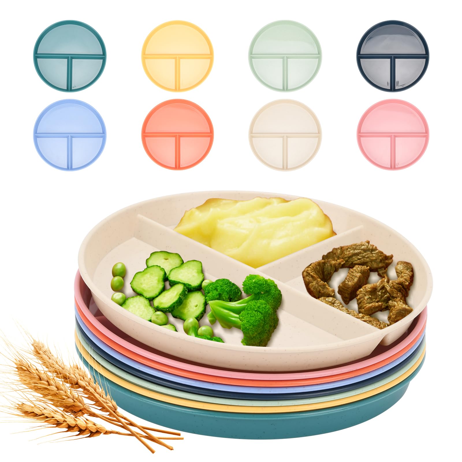 LYHLYA 9-Inch Wheat Straw Divided Plates