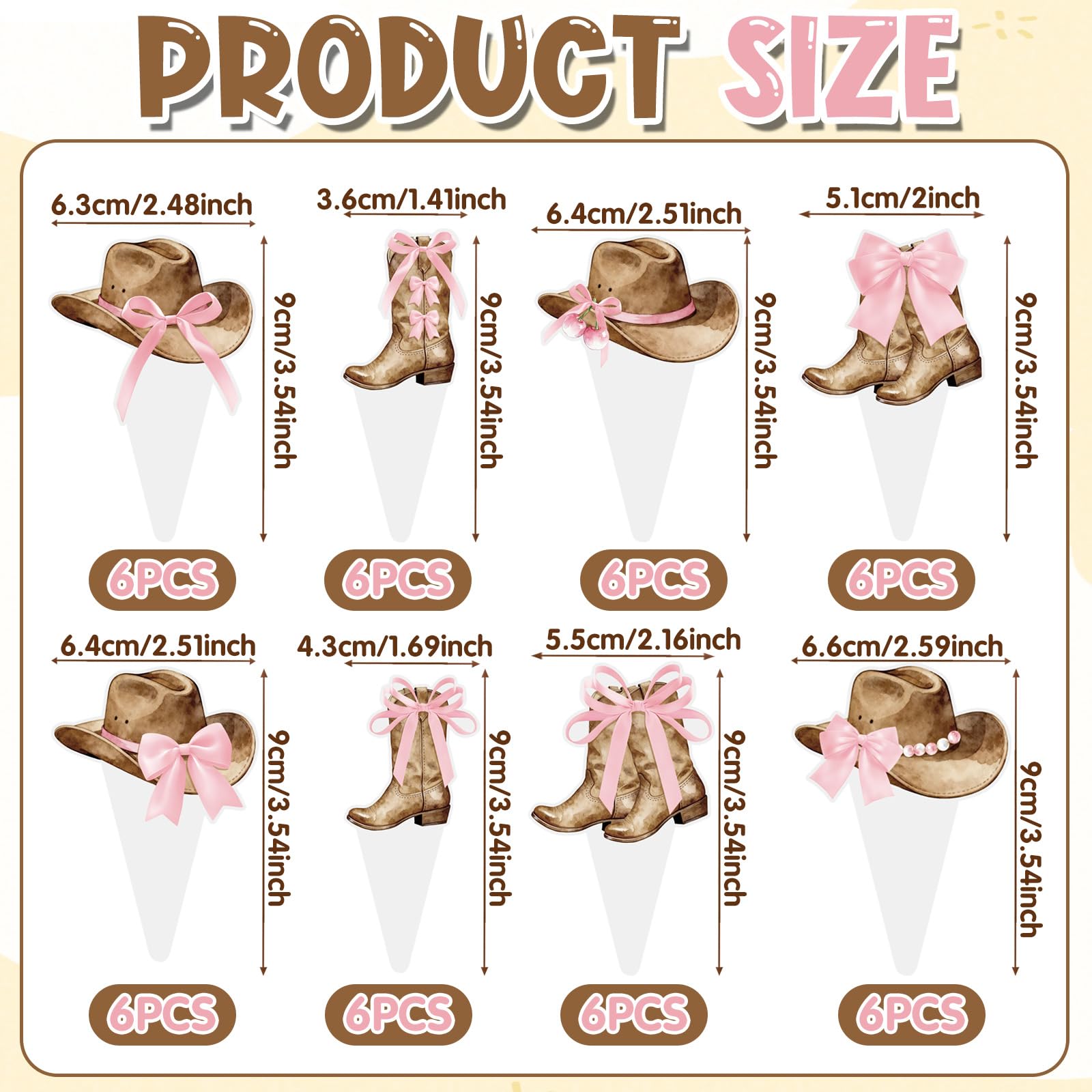 48Pcs Women's Cowboy Boots and Hats with Pink Bow Cupcake Decorations, Cowgirl Cupcake Toppers Decorations Supplies - Image 2