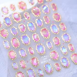 Gold Nail Art Stickers 5D Embossed Nail Decals Aurora Gemstone Nail Stickers for Nail Art Aurora Nail Design Rhinestone Nails Supplies DIY Decoration Accessories for Women and Girls