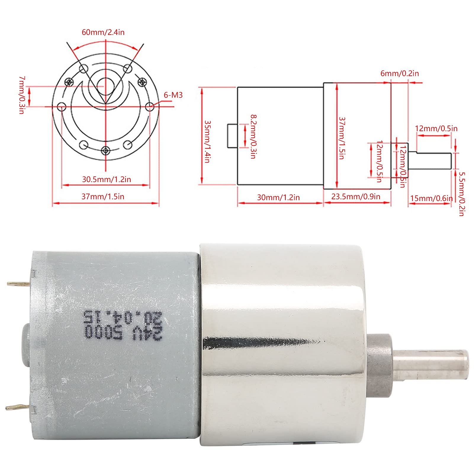 Motoriduttore DC 24V 60W A Magnete Permanente, Con Cambio A Ingranaggi Metallici, Rapporto Di Riduzione Variabile