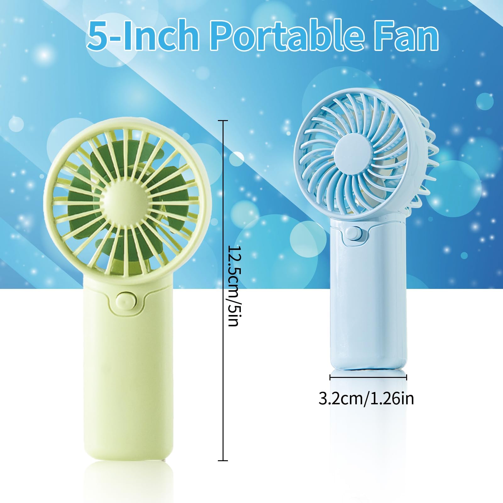Mini Handventilator, Taschenventilator, Tragbarer Ventilator, Kleiner Batteriebetriebener Ventilator, Starker Wind, Geringes Geräusch, Kompakt und Tragbar, für Reisen Zuhause Sport Einkaufen