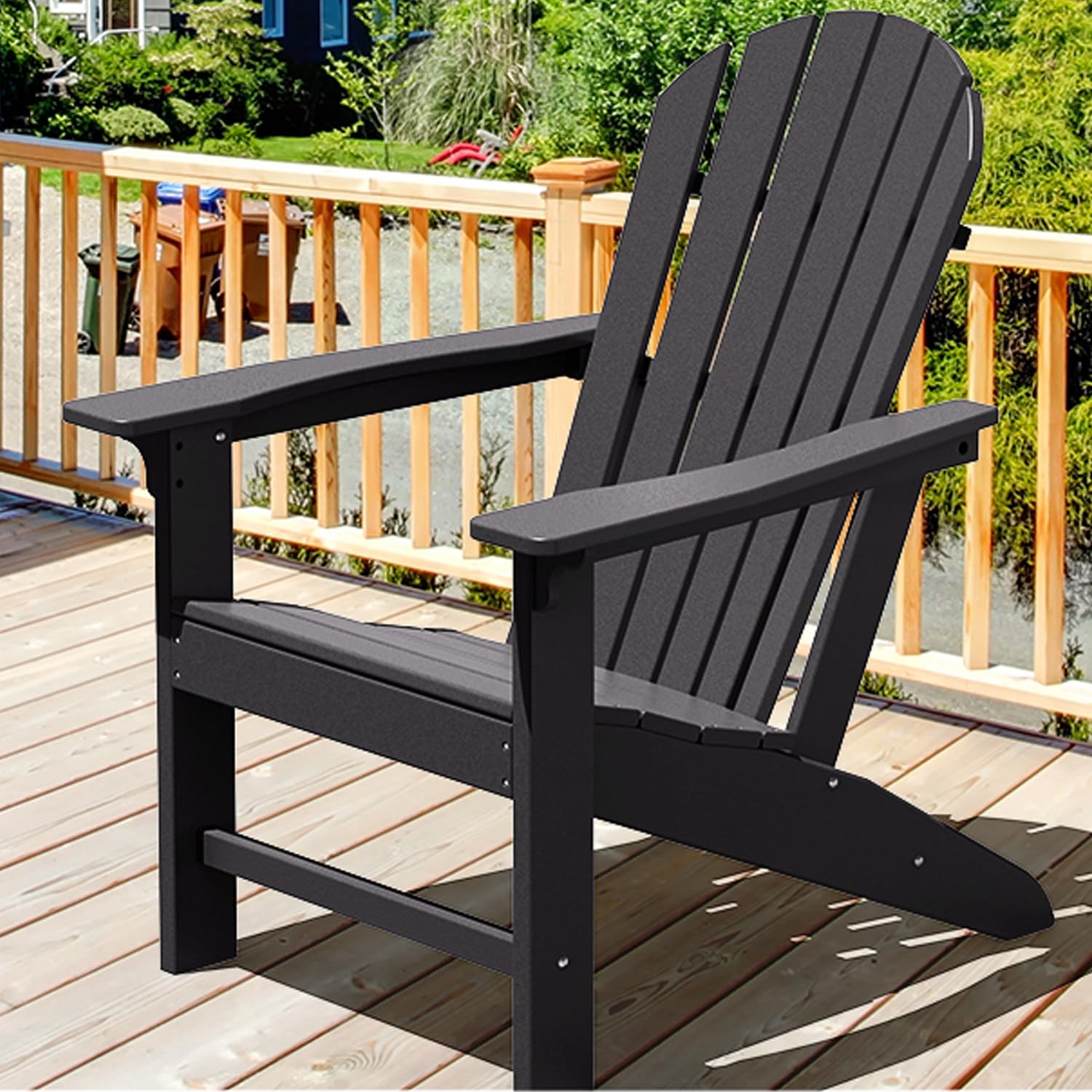 Adirondack Chair, Fire Pit Chair Weather Resistant, Ergonomic, Arm Rest, Campfire Chairs, 4 Steps Easy Assembly, Black