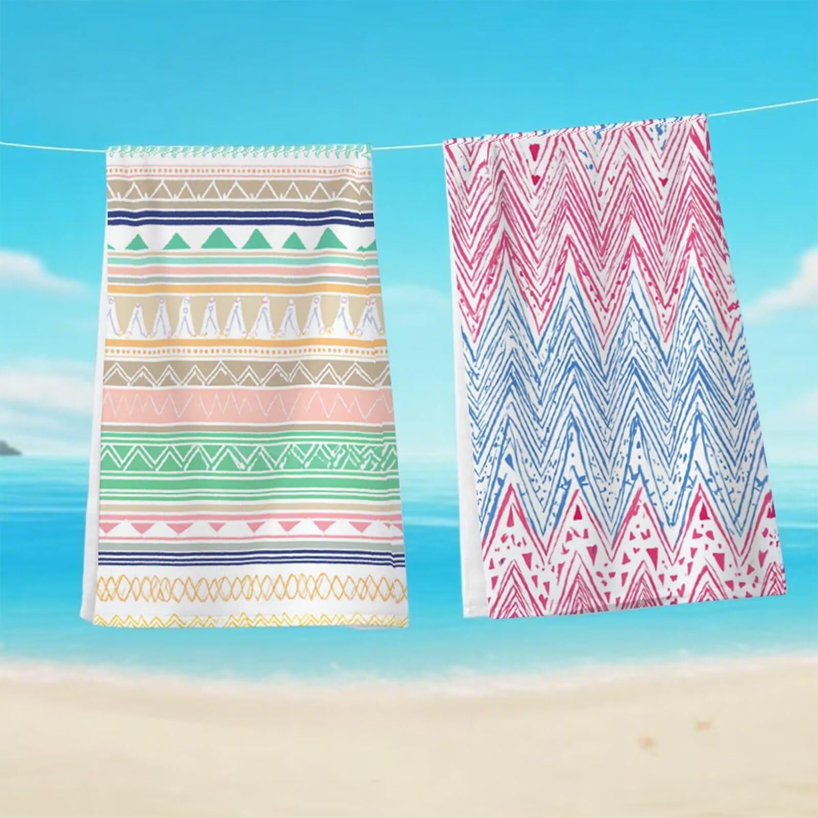 Telo Mare Microfibra 90x180 cm Telo Mare Grande, Asciugamano Palestra Assorbente Asciugatura Rapida, Asciugamano Mare Antisabbi Stuoia Spiaggia per Piscina, Viaggio - Increspature Geometriche G1-756