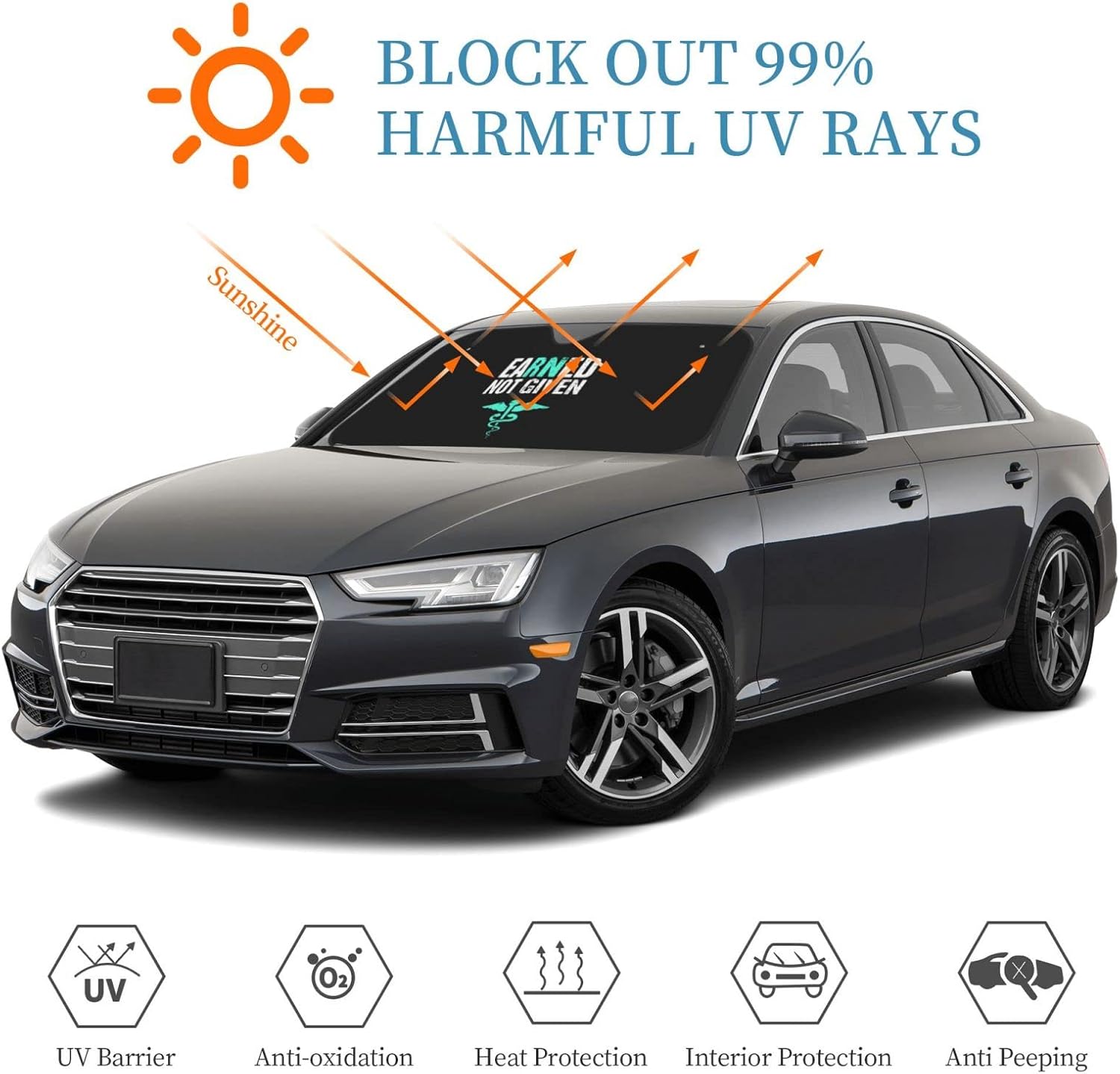 Nurse Earned Not Given Car Windshield Sun Shade Keep Your Vehicle Cool, for SUV Cars Trucks Universal Sun Shade
