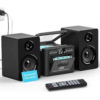 Greadio Stereo System with CD Player and Cassette Recorder | 40 W speaker with Bluetooth, cassette player with FM radio/USB/T
