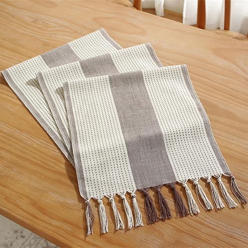 Miniatura 8 de Hsvanyr Camino de mesa gris de granja, rectangular, con exquisita borla y decoración del hogar, 13 x 72 pulgadas, a prueba de polvo, resistente al