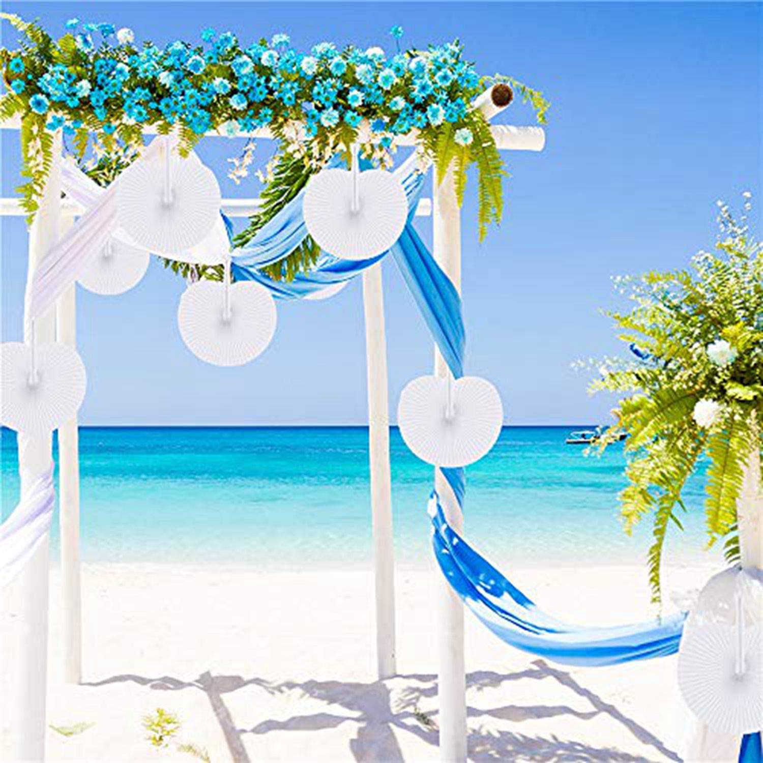 Icelus Papier-Fächer in Herzform, rund, faltbar, für Hochzeit, Geburtstag, Party, Geschenk, für Kinder 60 Pack RWhite 60 Pack RWhite