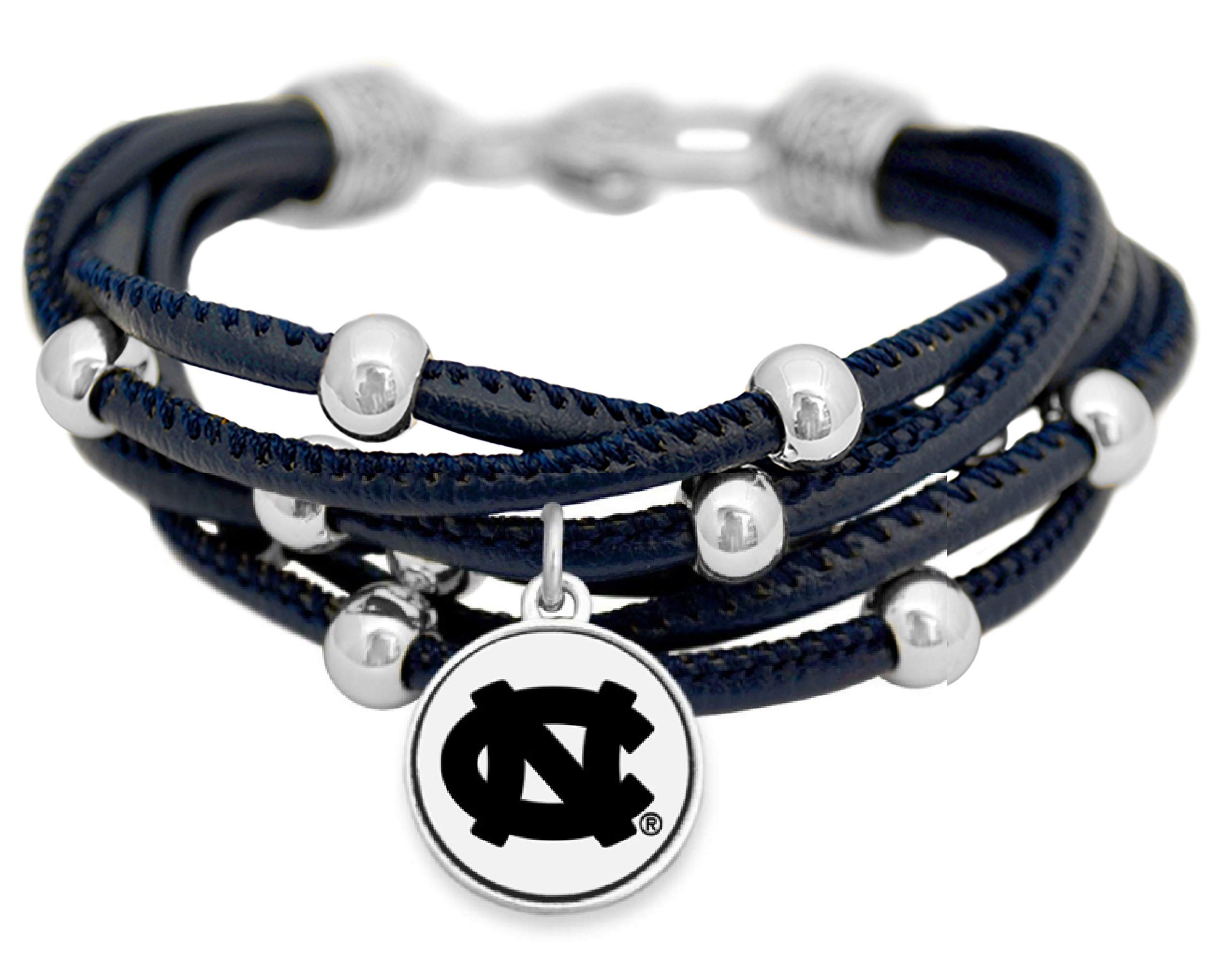 North Carolina Multi Line Navy Blue Leather Bracelet Jewelry Licensed Gift UNC