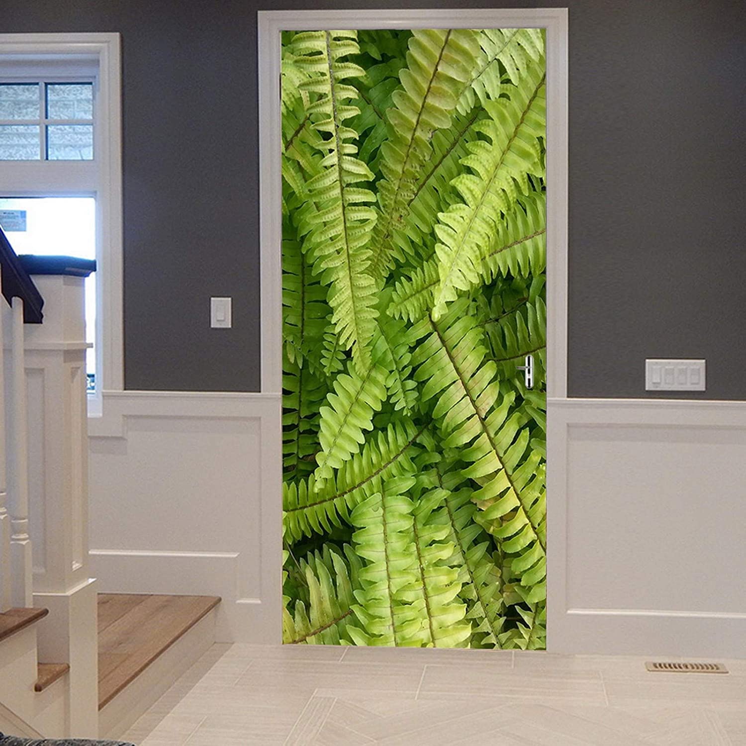 3D Autocollant De Porte Trompe L'Oeil Mode Texture Plante Auto-Adhésif Papier Peint Autocollant