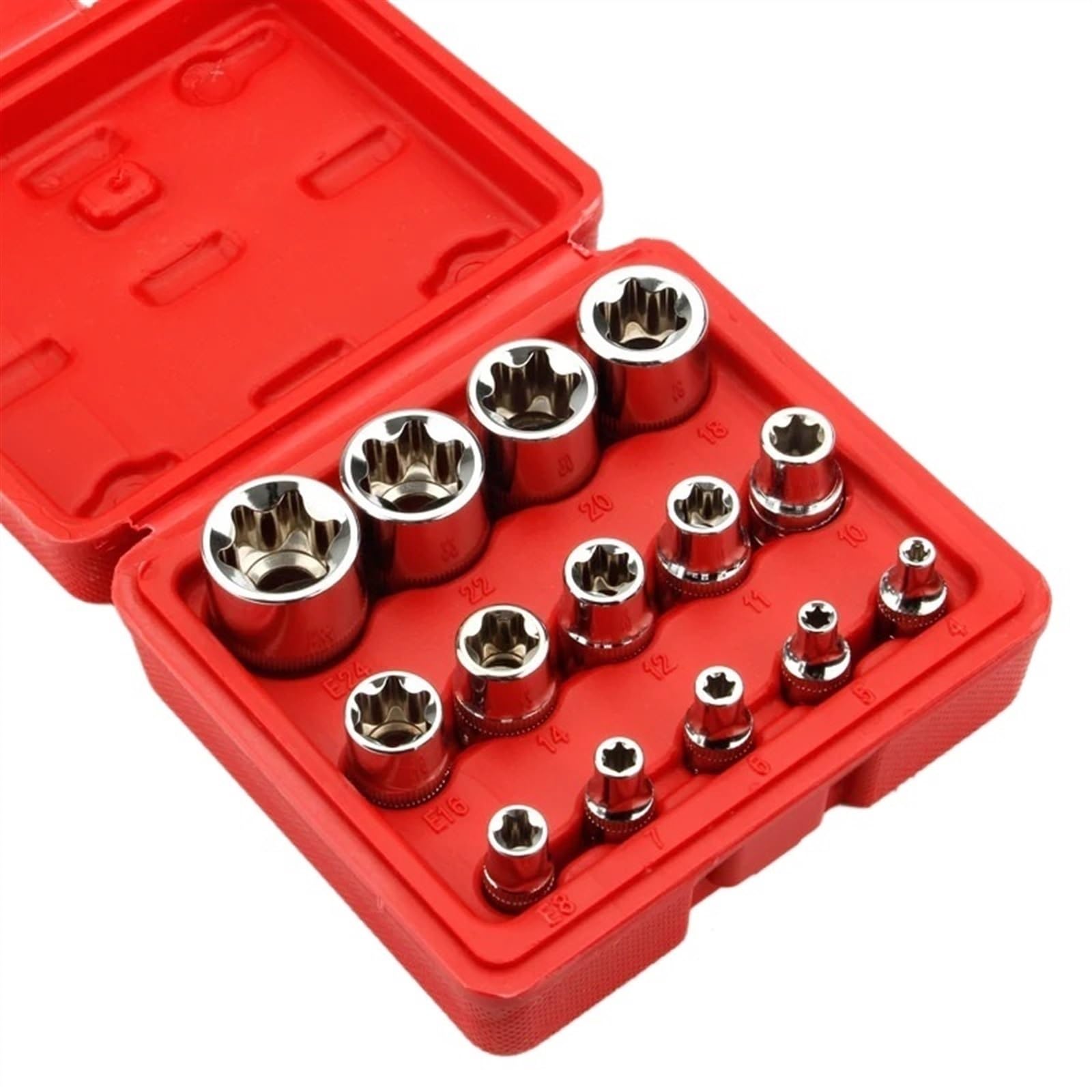 14 Szt. E-Torx Star Żeński Zestaw Gniazd Bitowych 1/2 "3/8" 1/4" Napęd E4 - E24 Narzędzie Do Naprawy Zestaw Narzędzi Ręcznych