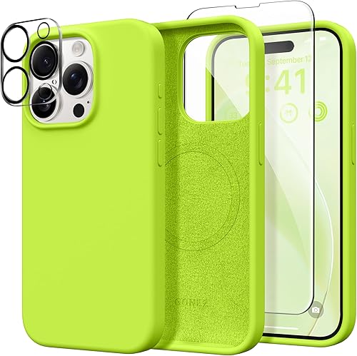 Miniatura 262 de GONEZ Funda de silicona para iPhone 14 Pro Max, compatible con MagSafe, con protector de pantalla + protector de lente de cámara, silicona líquida a