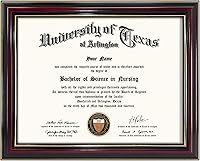 Vista 20 de GraduationMall - Marco para certificado, diploma y documentos con cristal real, aspecto de madera profesional y cuentas doradas, color caoba y blanco