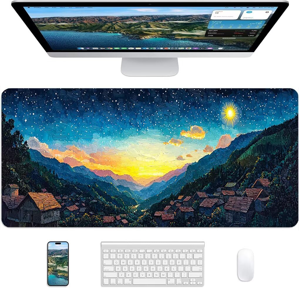Wxuaixnn Blu Tappetino Mouse Gaming XXL 160x80cm Tappetino Scrivania, Impermeabile Tappeto Mouse con Base in Gomma Antiscivolo, Non-Slip Rubber Base, Giallo Mousepad XXL per Gamer e Ufficio -9862