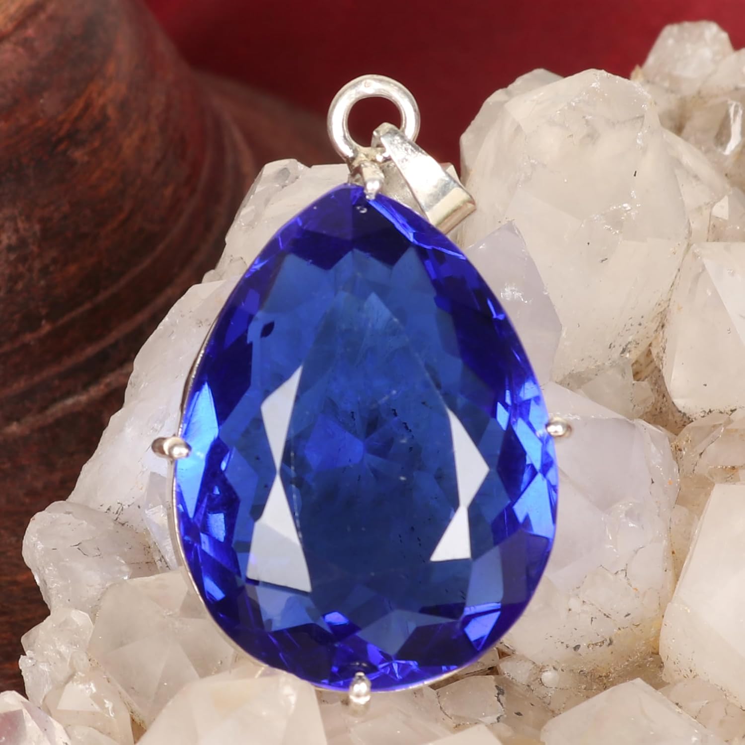 GEMHUB Sterling Silver Necklace 50-99 Carat Pear Shaped Gemstone Pendant for Women