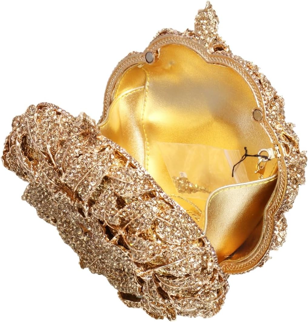 Shining Rhinestone Rose Evening Clutch Elegant Flower Handbag Stylish Chain Purse for Prom Party Cocktail Wedding