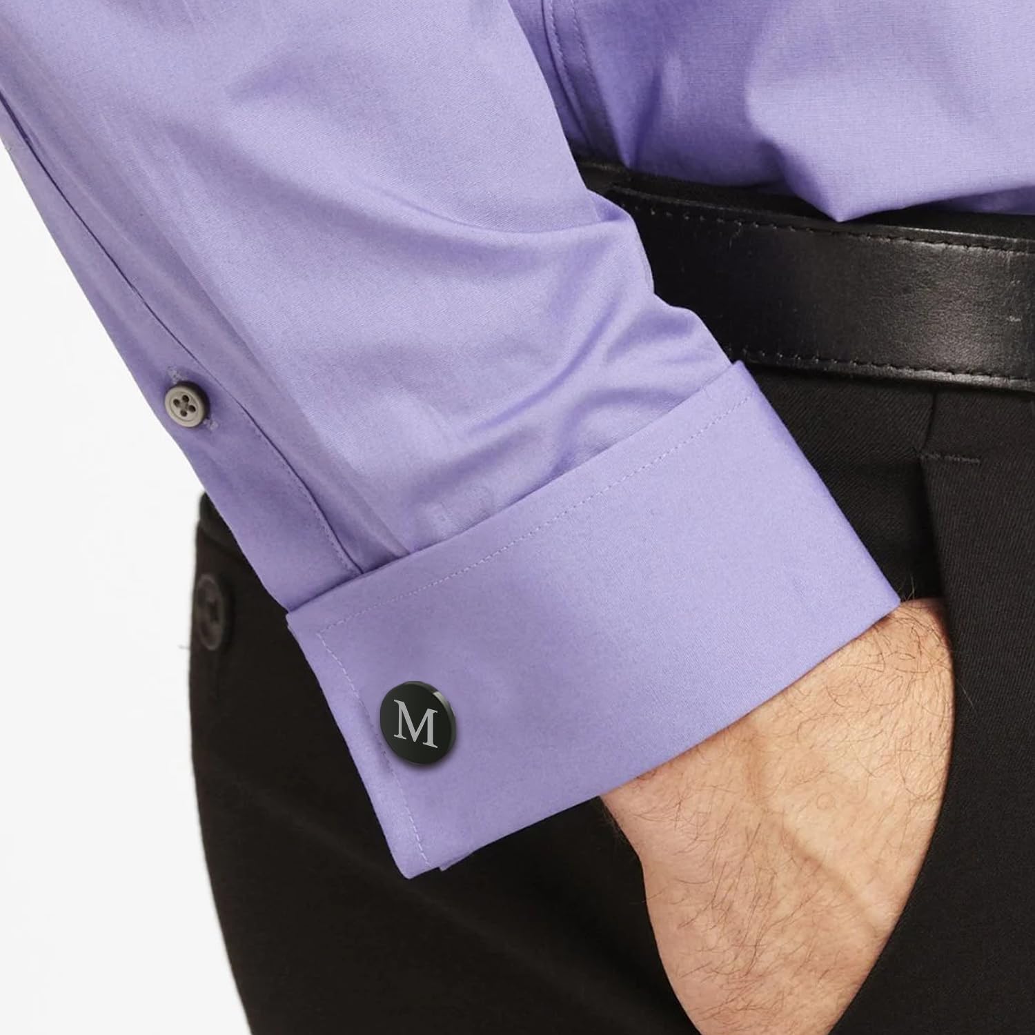 WIGERLON Initial Cufflinks and Tie Clip Set for Men,Stainless steel Letter Cuff Links and Tie Bar Set gift for Father Husband Son Boyfriend M Black