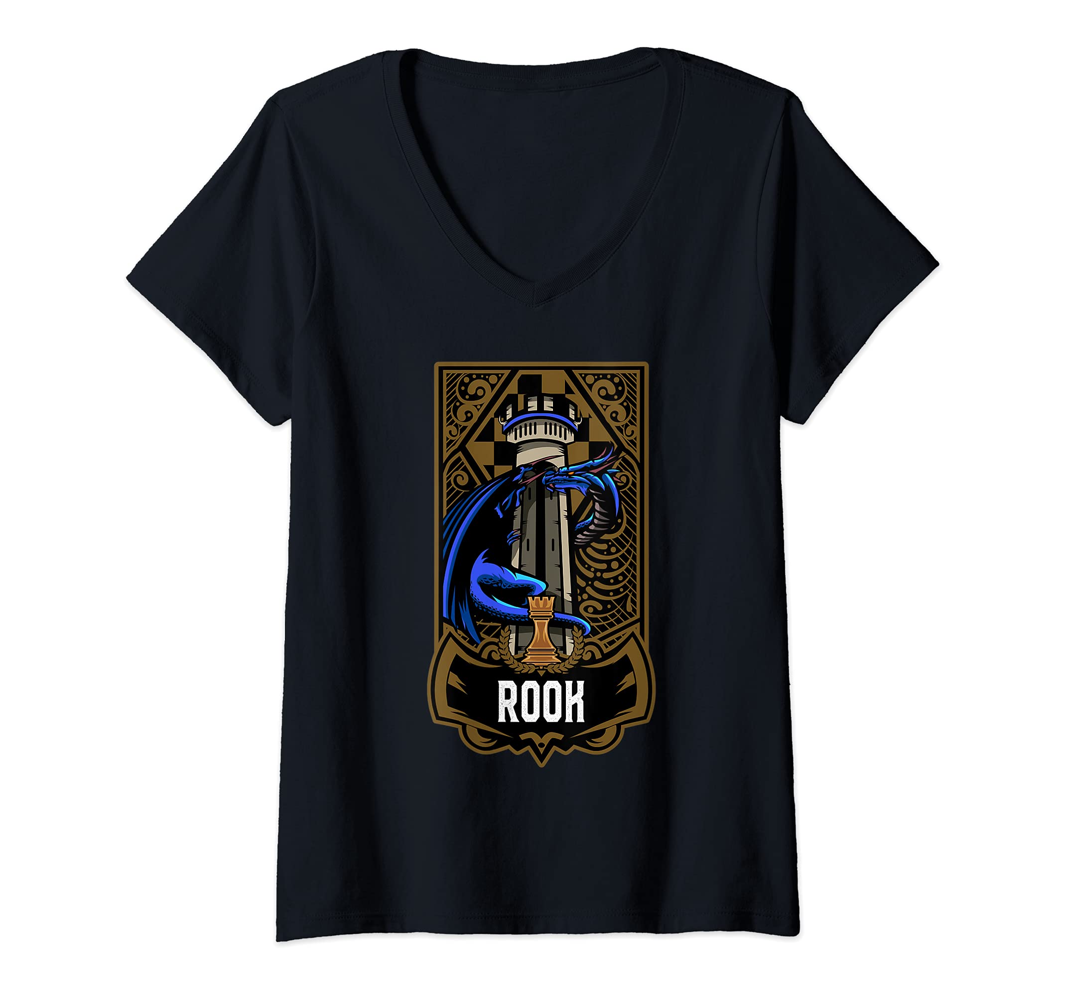 Womens Rook Chess Game Piece Chess Club Players Gambit Blue Team V-Neck T-Shirt