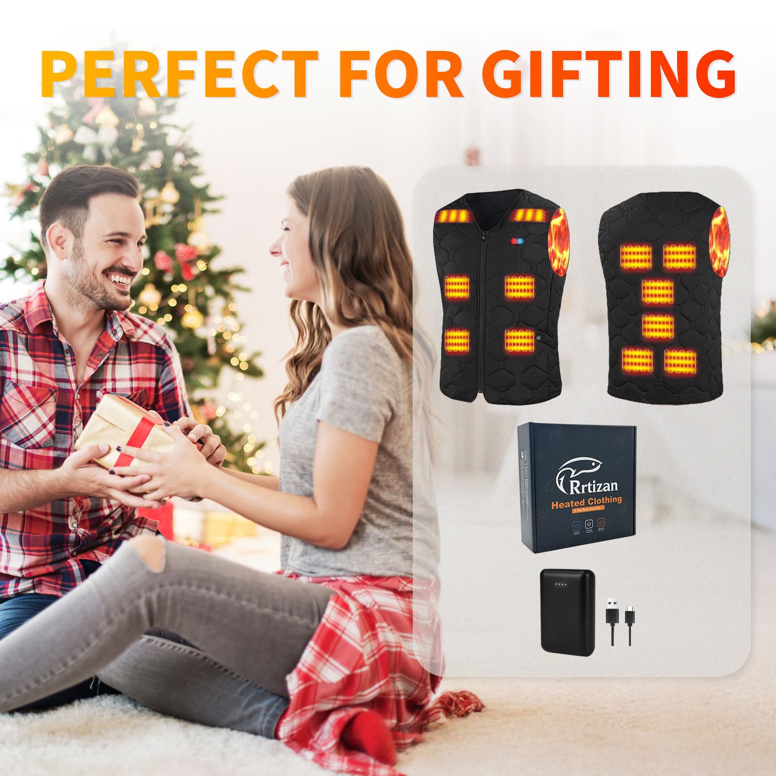 Rrtizan Gilet Riscaldato Uomo con Batteria 10000mAh, Giubbotto Riscaldanto con 15 Zone e 3 Livelli Temperatura, Impermeabile Antivento per Giubbotto Moto, Ciclismo, Pesca