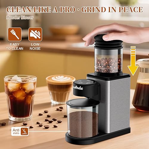 Miniatura 5 de Wancle Molinillo de café eléctrico con pantalla táctil, temporizador de precisión, 25 ajustes de molienda, antiestático, acero inoxidable, fácil de