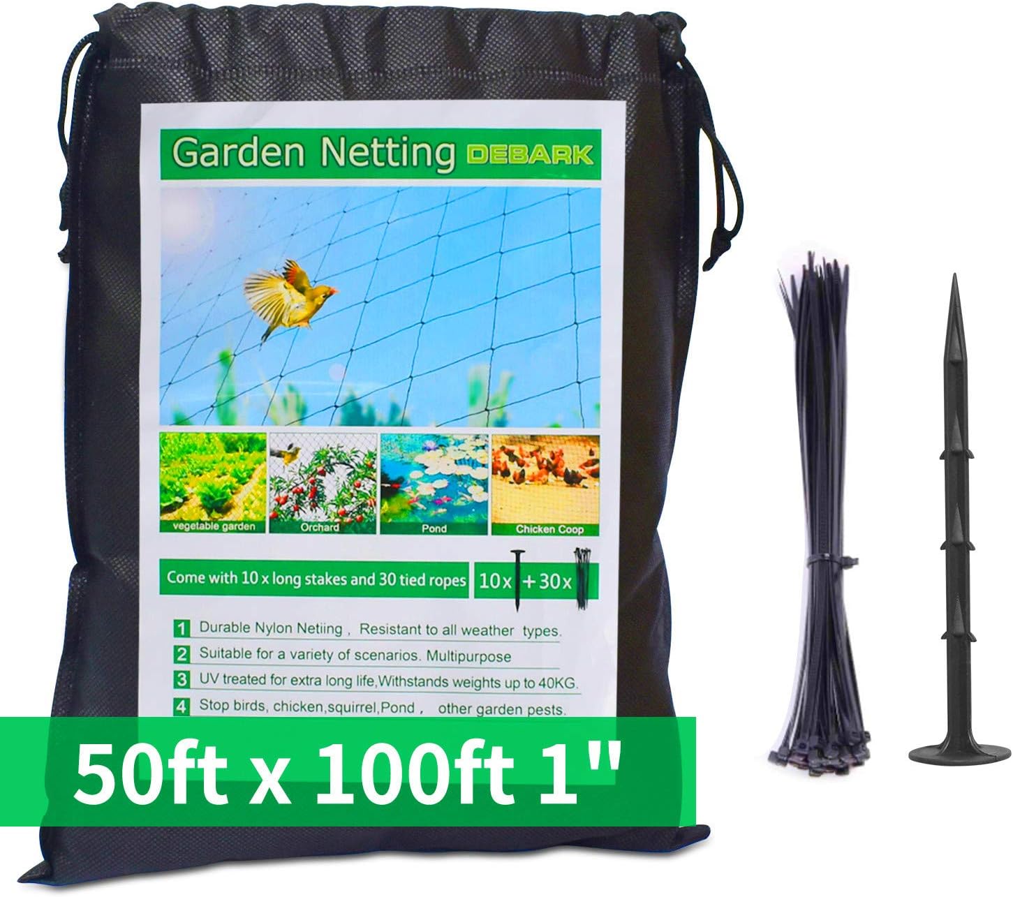 Bird Netting [Heavy Duty] 50' x 100' with 1" Square - Nylon Bird Net Protect Fruit Tree, Plant and Vegetables Against Birds, Deer and Other Pests, Net