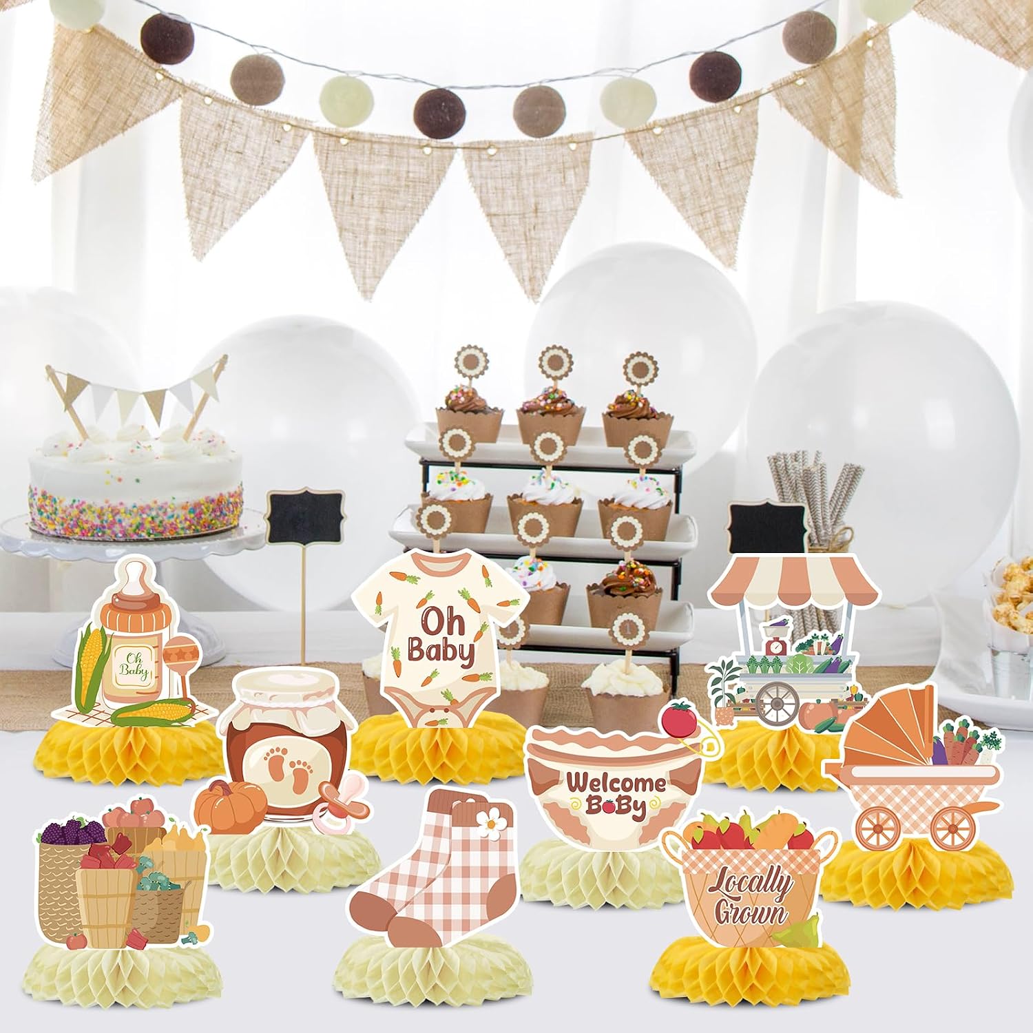 Locally Grown Baby Shower Decorations - Yoyuspy 9PCS Farmers Market Baby Shower Decorations Welcome Baby Honeycomb Centerpieces Party Table Decor Fall Pumpkin Harvest Gender Reveal Party Supplies image 5
