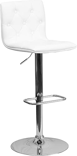 Miniatura 11 de Flash Furniture Sammie - Juego de 2 taburetes de bar contemporáneos de vinilo blanco copetudo con altura ajustable con base cromada