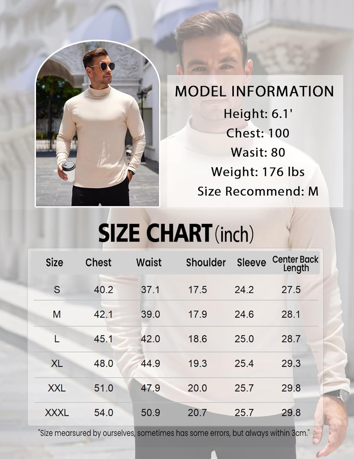 COOFANDY Camicie da uomo a collo alto a maniche lunghe basic termiche a collo alto maglietta leggera pullover maglioni top