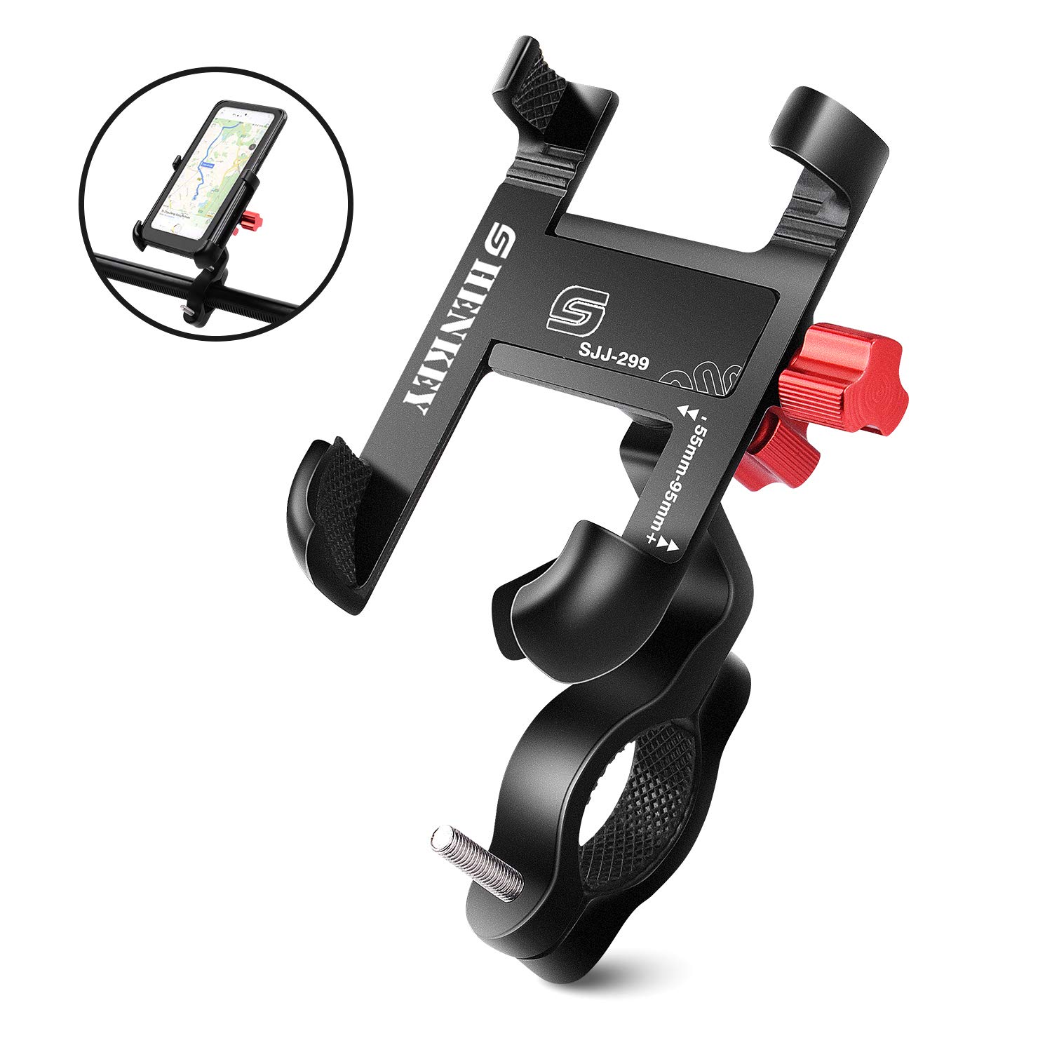 Support de téléphone pour vélo, Support de téléphone Portable réglable à 360° en Aluminium pour vélo et Moto Compatible avec iPhone 11 Max XR XS X 8 7 6 5 Plus, Samsung S10+ S9 S8, Note 10 9 8
