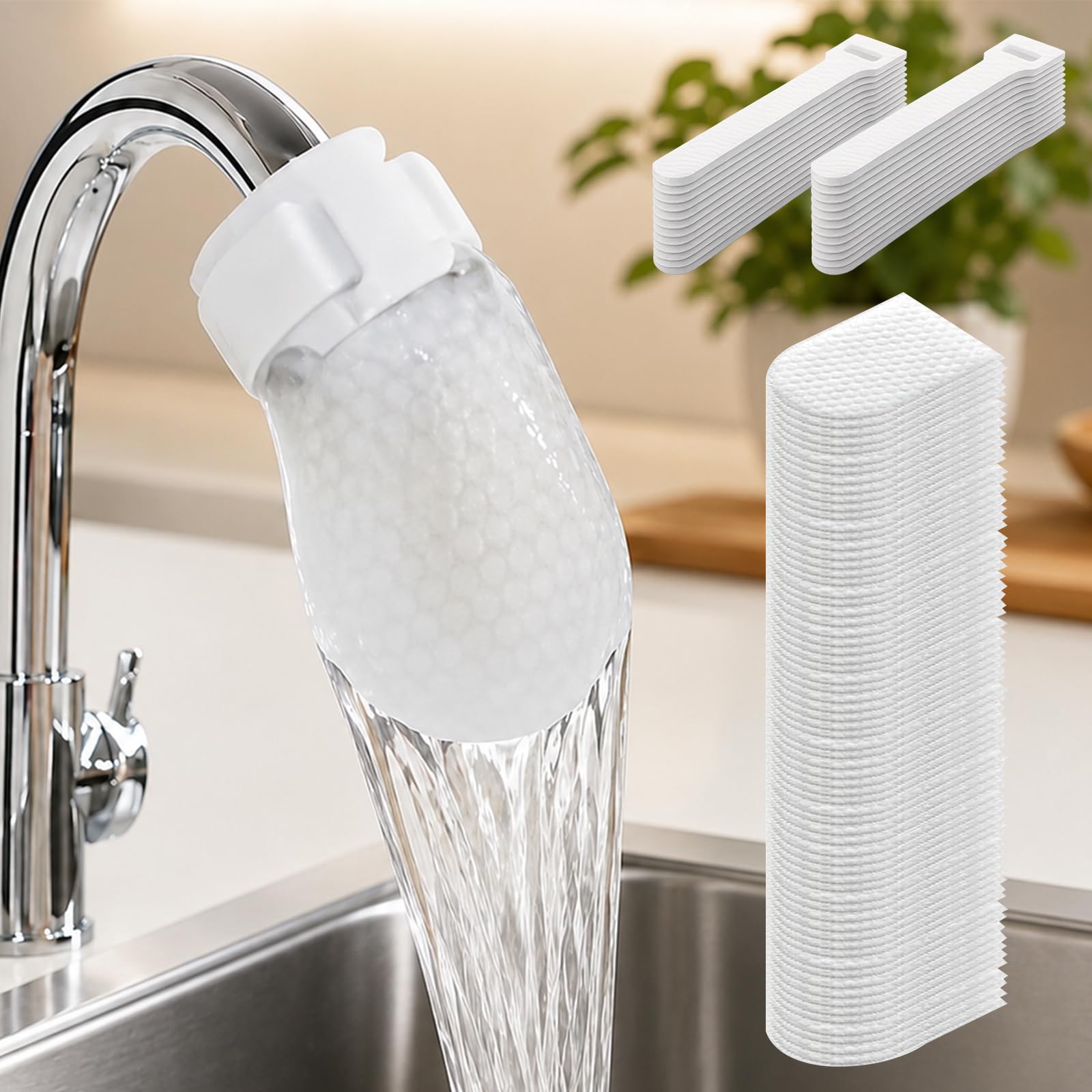 Faucet Filter Cotton Bags - Fits Spouts 1.1" & Under, Traps Limescale, Rust & Sediment, High Density Splash-Proof Universal Faucet Filter for Kitchen Sink Bathroom, 100PCS & 20 Fixed Straps-picture-18