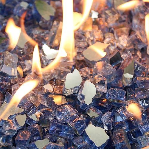 Miniatura 7 de Grisun vidrio ignífugo para cuenco de fuego, 12 pulgada de alto, 10 libras, brillo reflectante, rocas de vidrio templado para gas natural o propano,