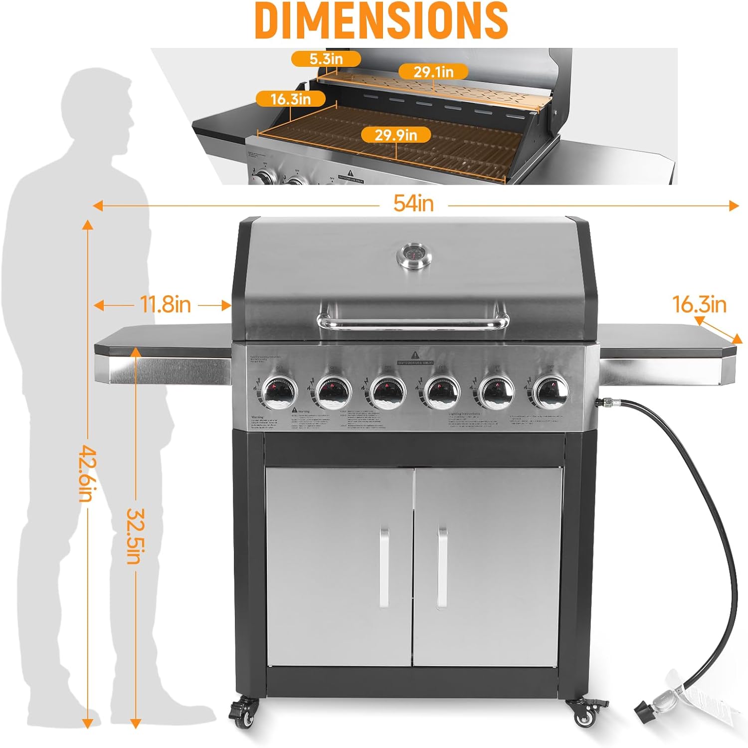 6-Burner Propane Gas Grill with 60000 BTU, Heavy Duty Cast Iron Cooking Grates Stainless Steel Warming Rack and Side Tables, BBQ Grill for Outdoor Backyard Cooking and Patio Parties, Black