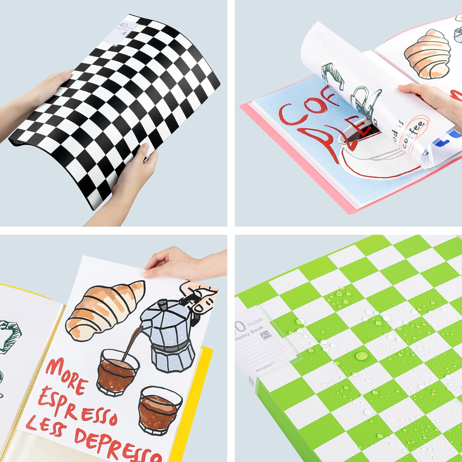 40 Taschen A3 Päsentationsdisplay Buch (5 Farben) A3 Sichtbuch Kunststoff Portfoliobuch Präsentationsbuch mit 40 Klarsichthüllen für Portfolios, Gemälde, Kunstwerke, Zeichnungen
