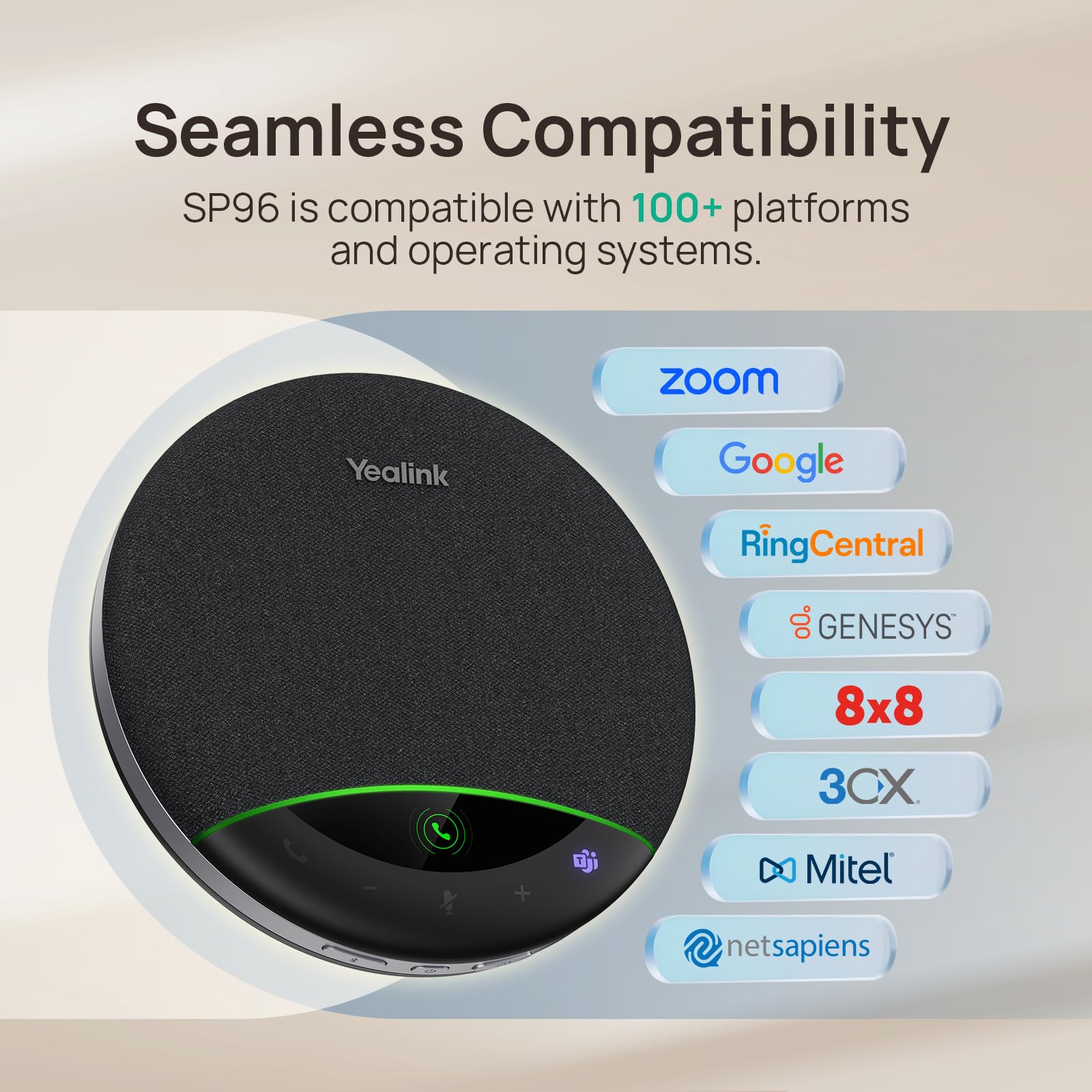 Yealink SP96 Altoparlante Bluetooth per conferenze, altoparlante wireless portatile con portata di 30 m, 6 microfoni ANC, 26 ore di autonomia in conversazione, microfono per conferenze per 12 persone
