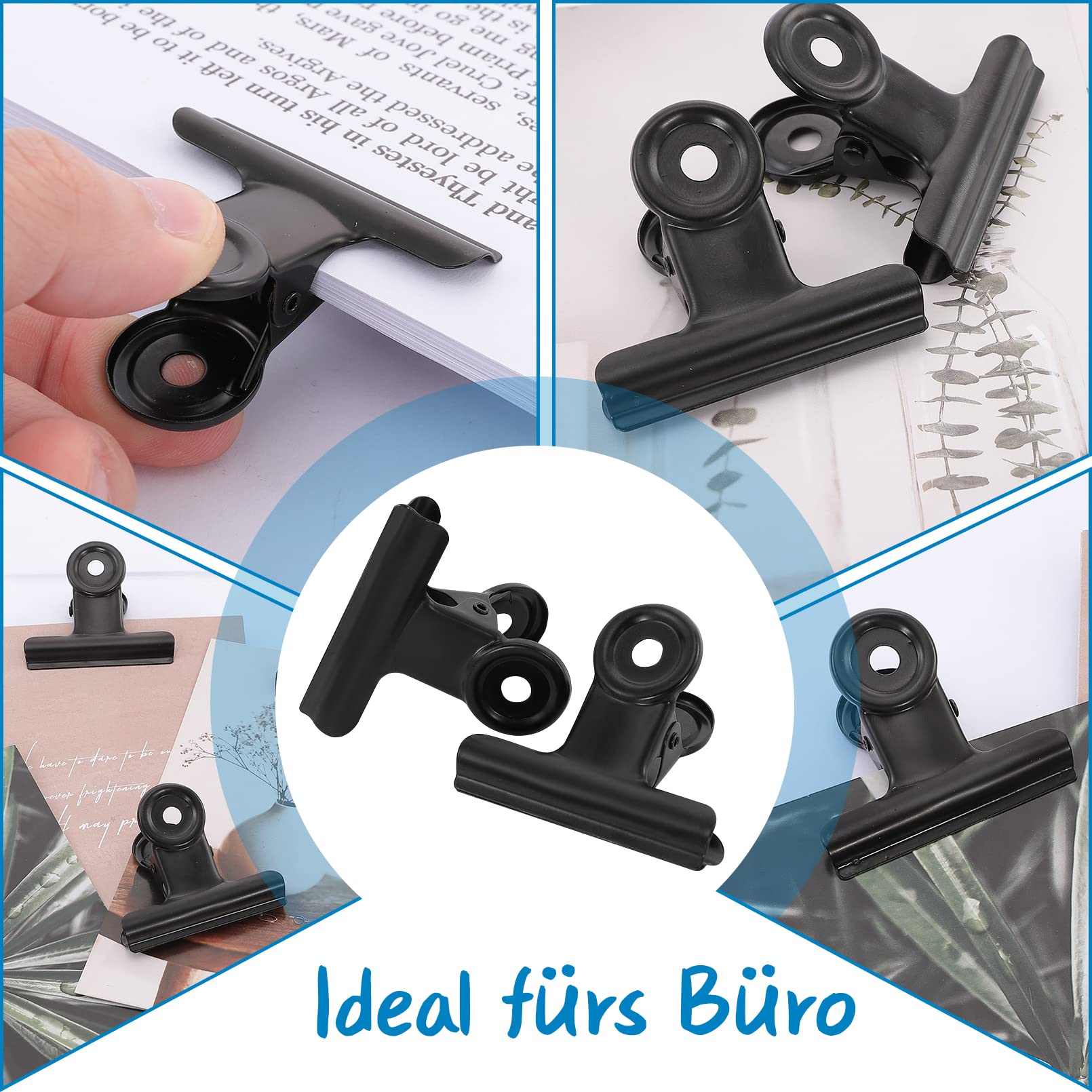 Lot De 12 Grands Trombones Bouledogue Noir, Pince à Charnière En