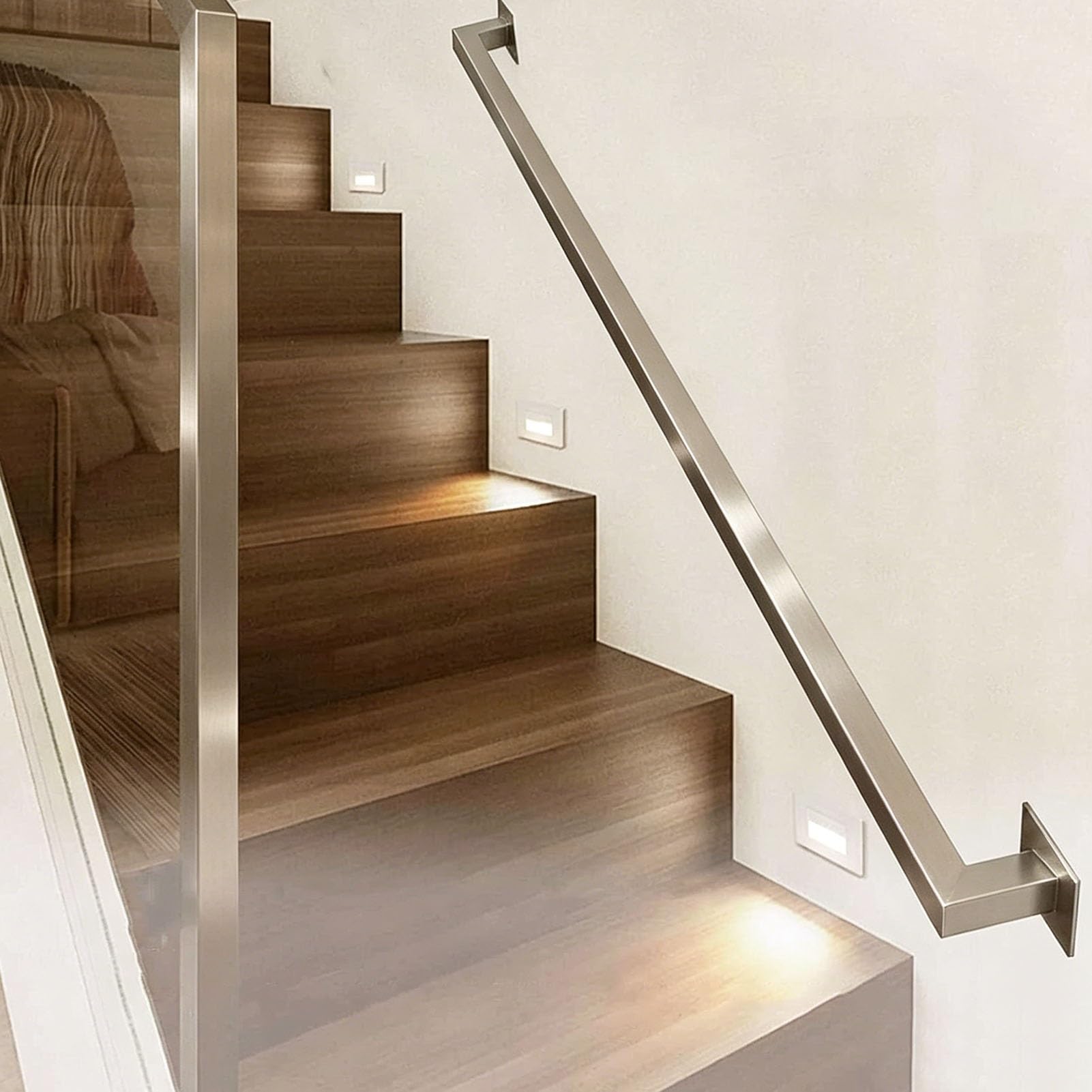 Junvstor 2ft 8ft 11ft 14ft Square Tube Handrail, Wall Mount Industrial Modern Staircase Handrail For Indoor Outdoor Steps, Stainless Steel Grab Handle For Stairs Loft Porch(16ft/480cm)